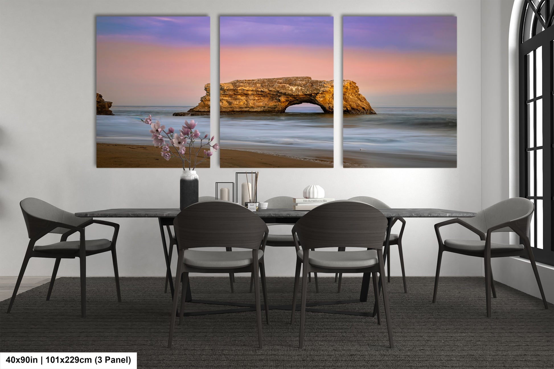 a dining room with a table and chairs