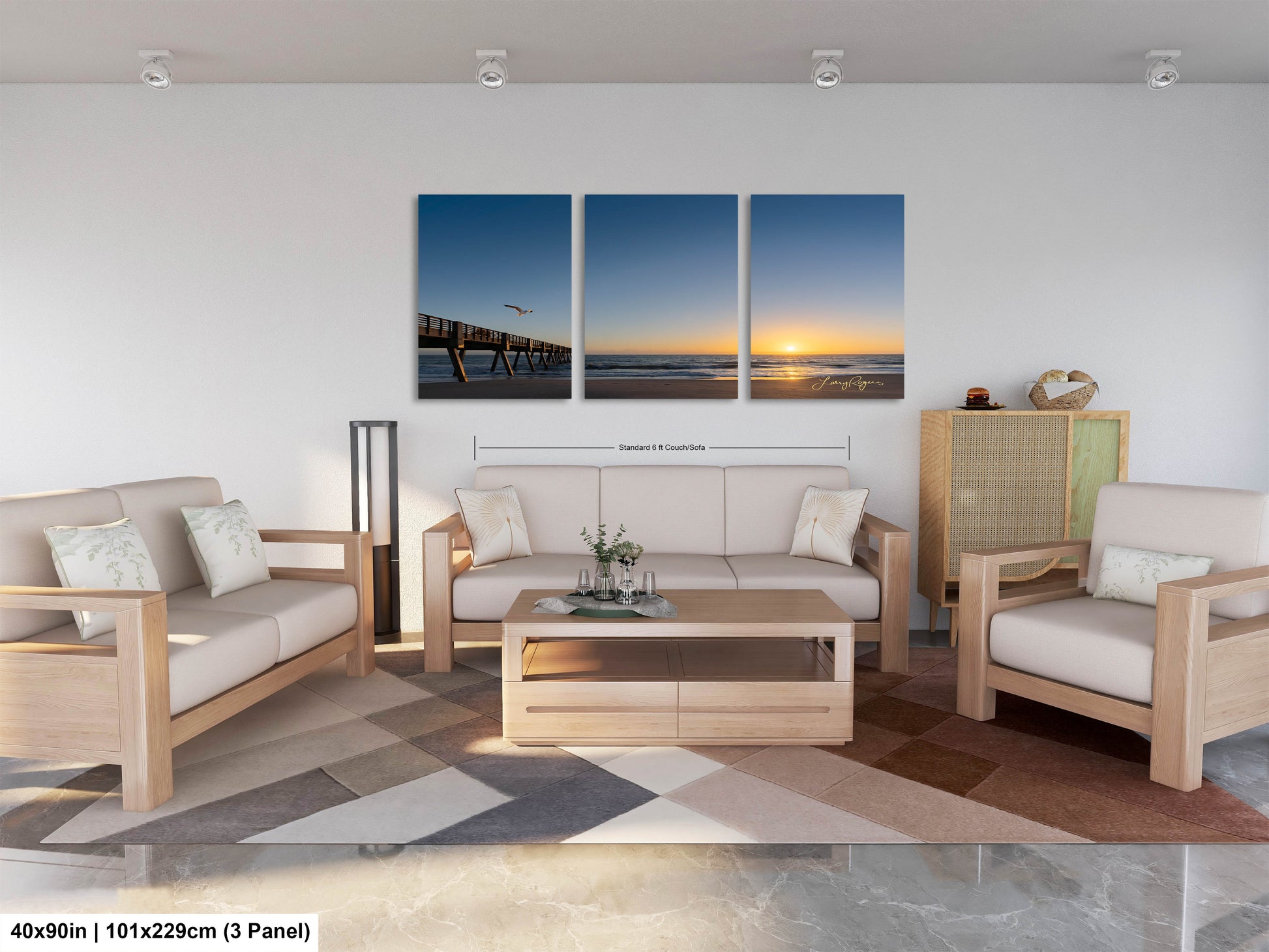 a living room filled with furniture and a painting on the wall