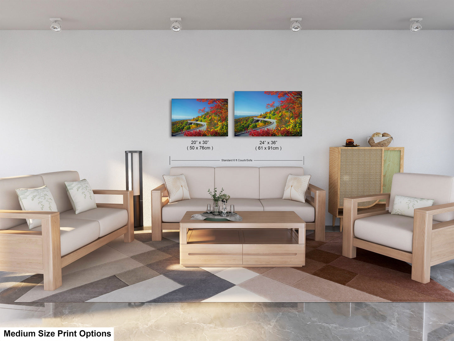 a living room filled with furniture and a painting on the wall