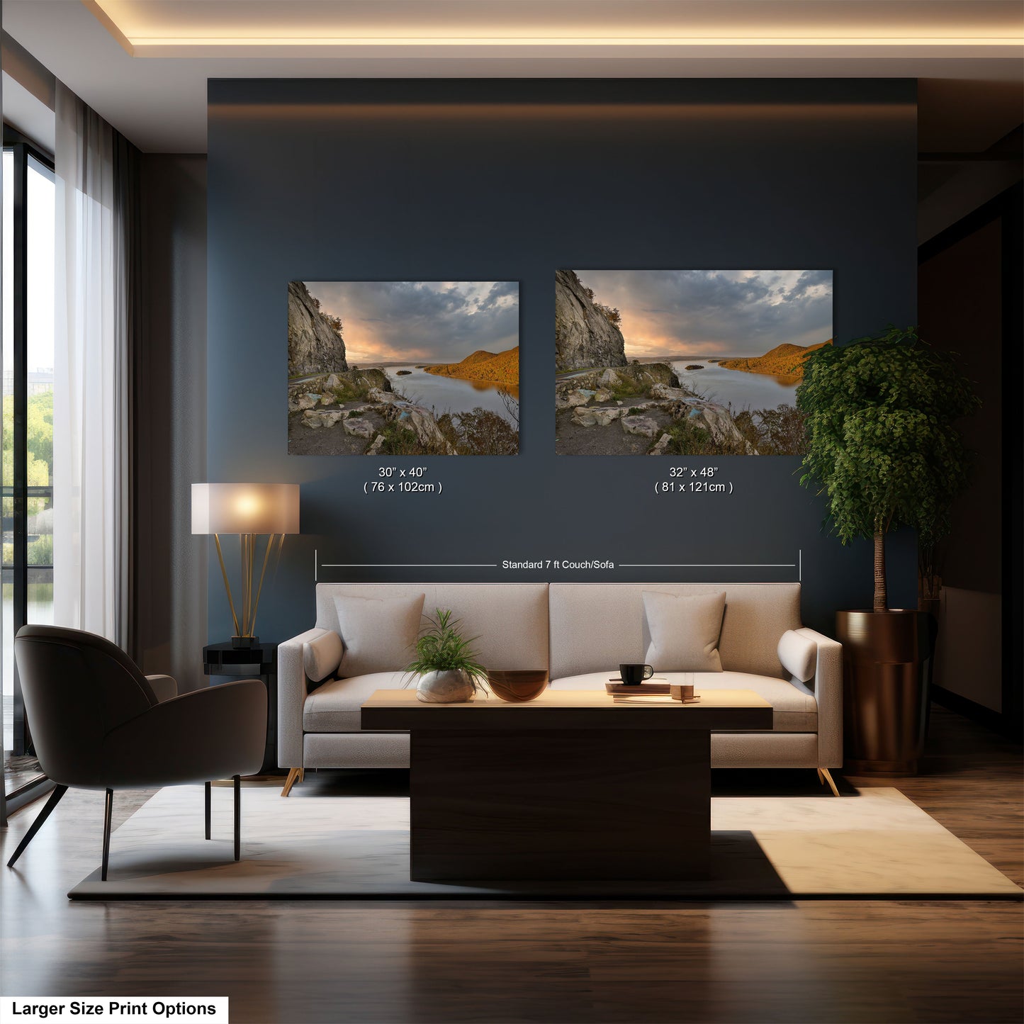 a living room filled with furniture and a painting on the wall