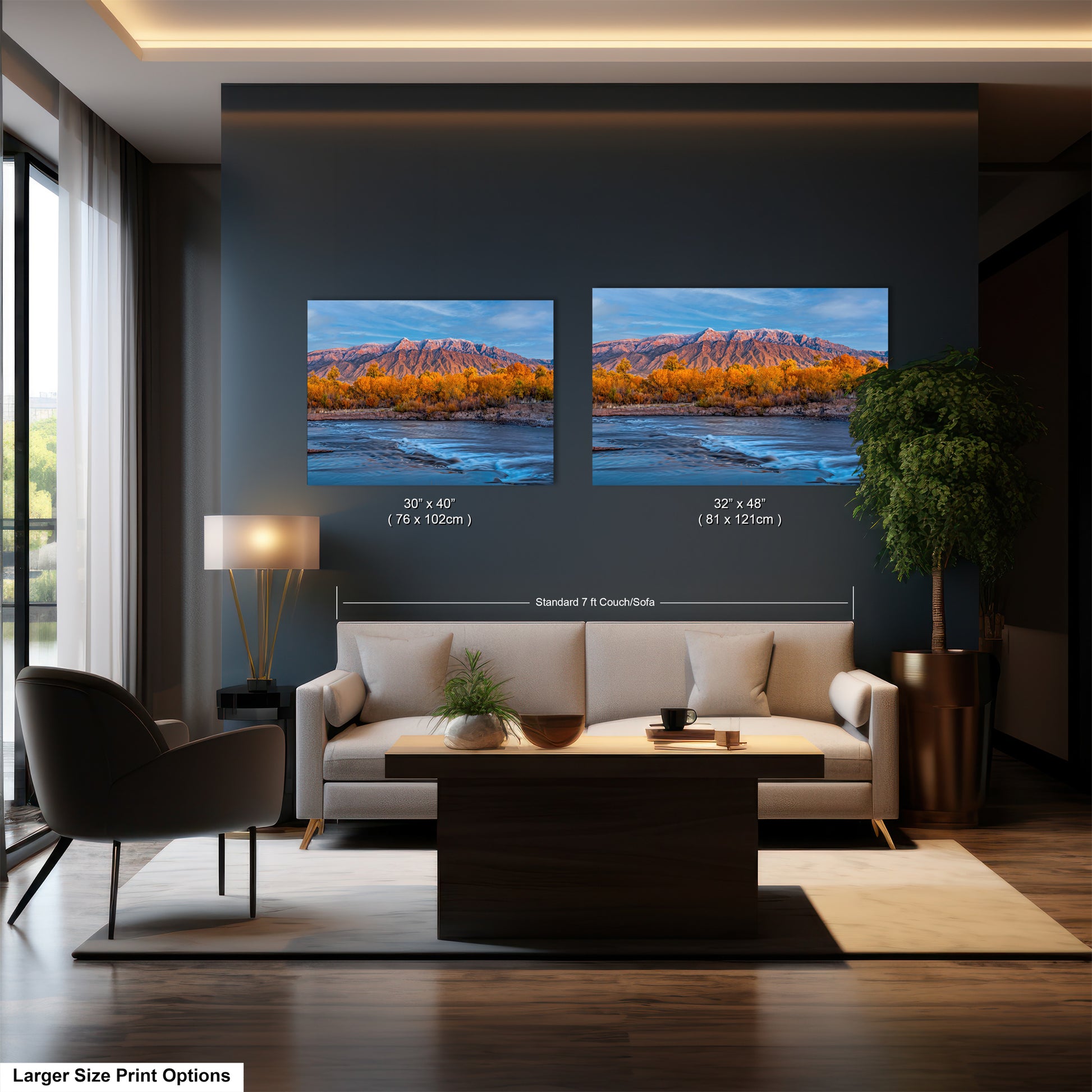 a living room filled with furniture and a painting on the wall