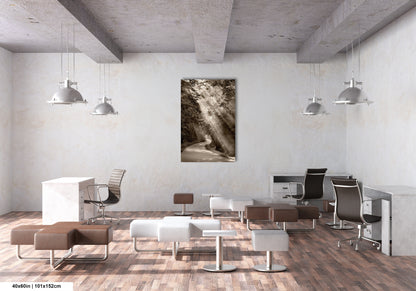 a room with a lot of chairs and a painting on the wall