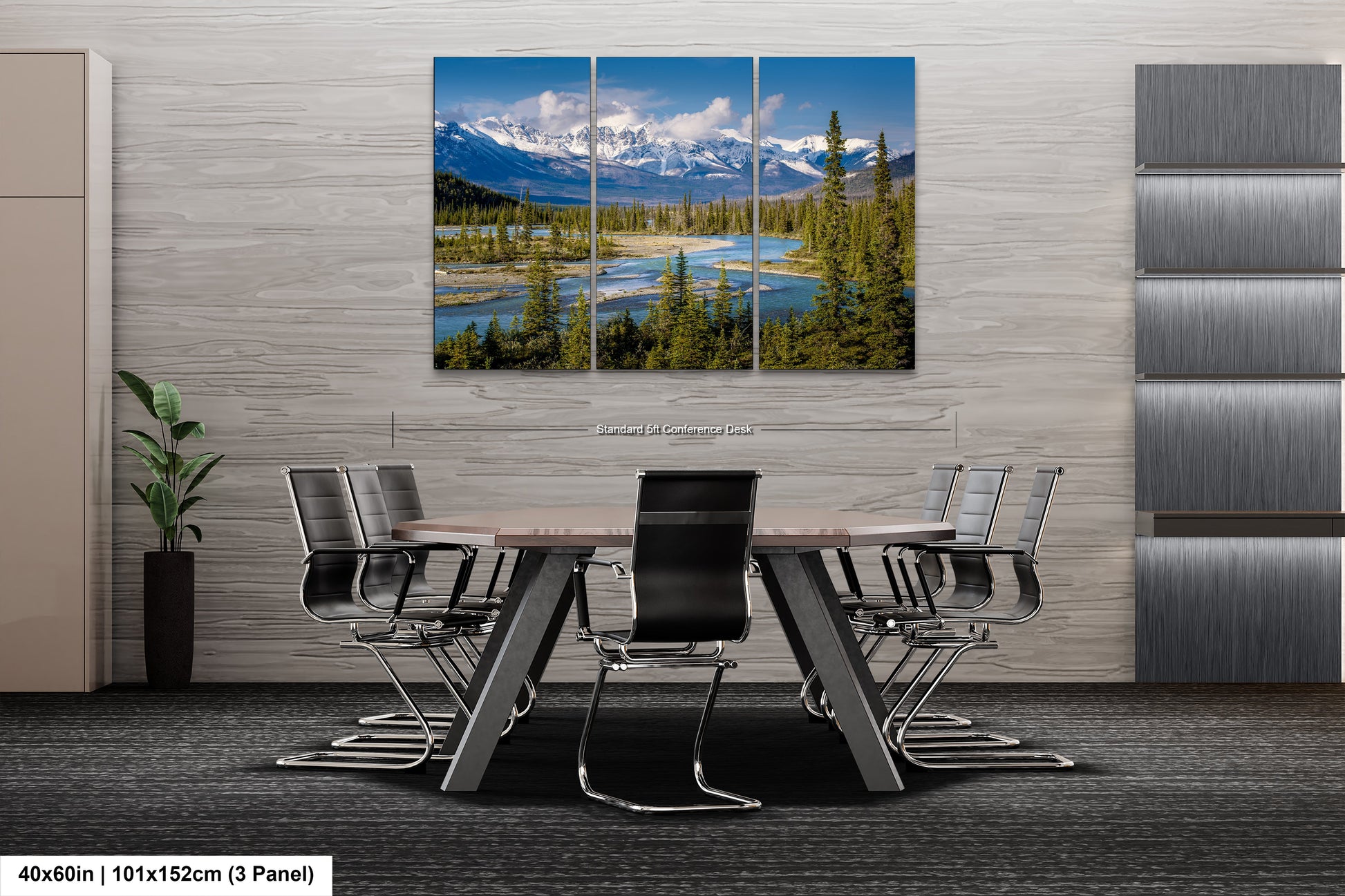a dining room table with chairs and a painting on the wall