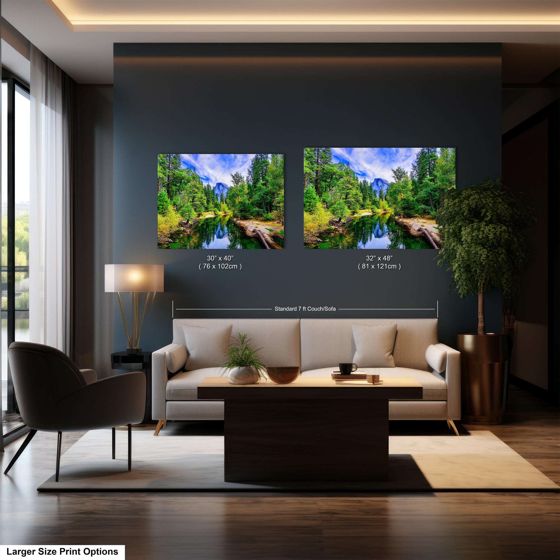 a living room filled with furniture and a painting on the wall