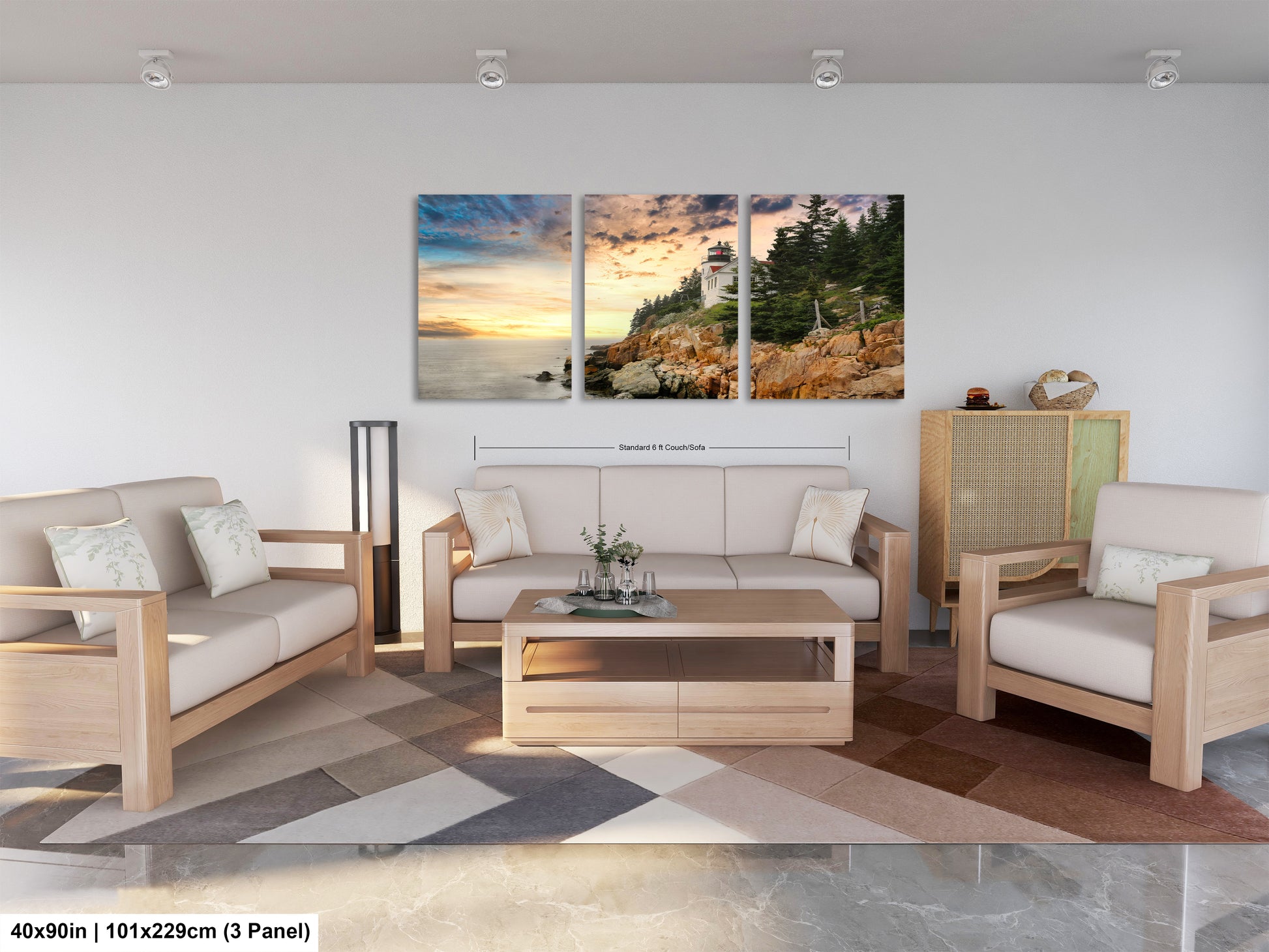 a living room filled with furniture and a painting on the wall