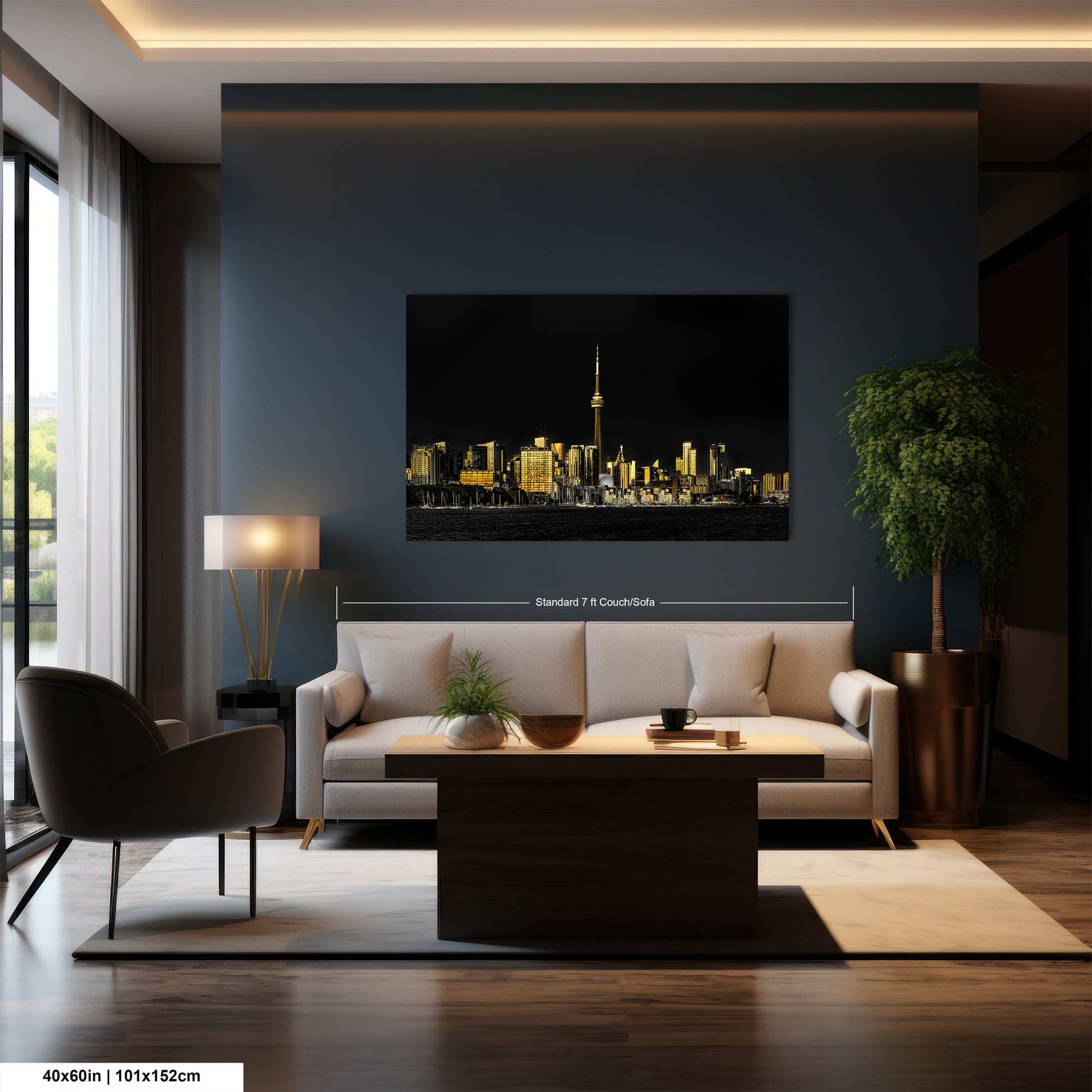 a living room filled with furniture and a painting on the wall