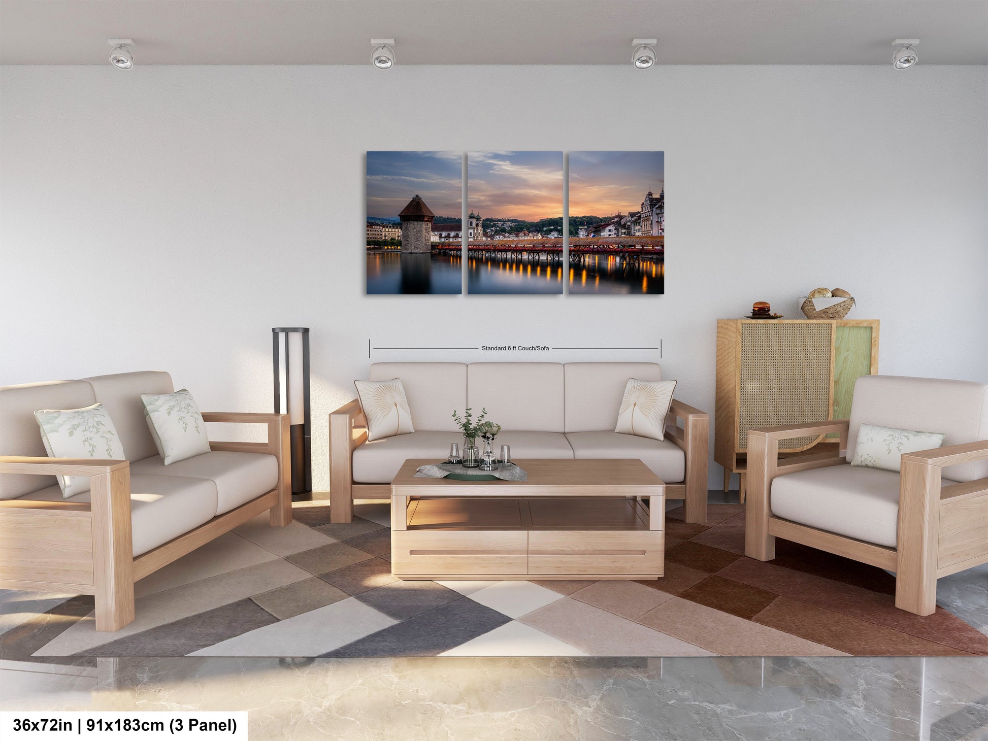 a living room filled with furniture and a painting on the wall