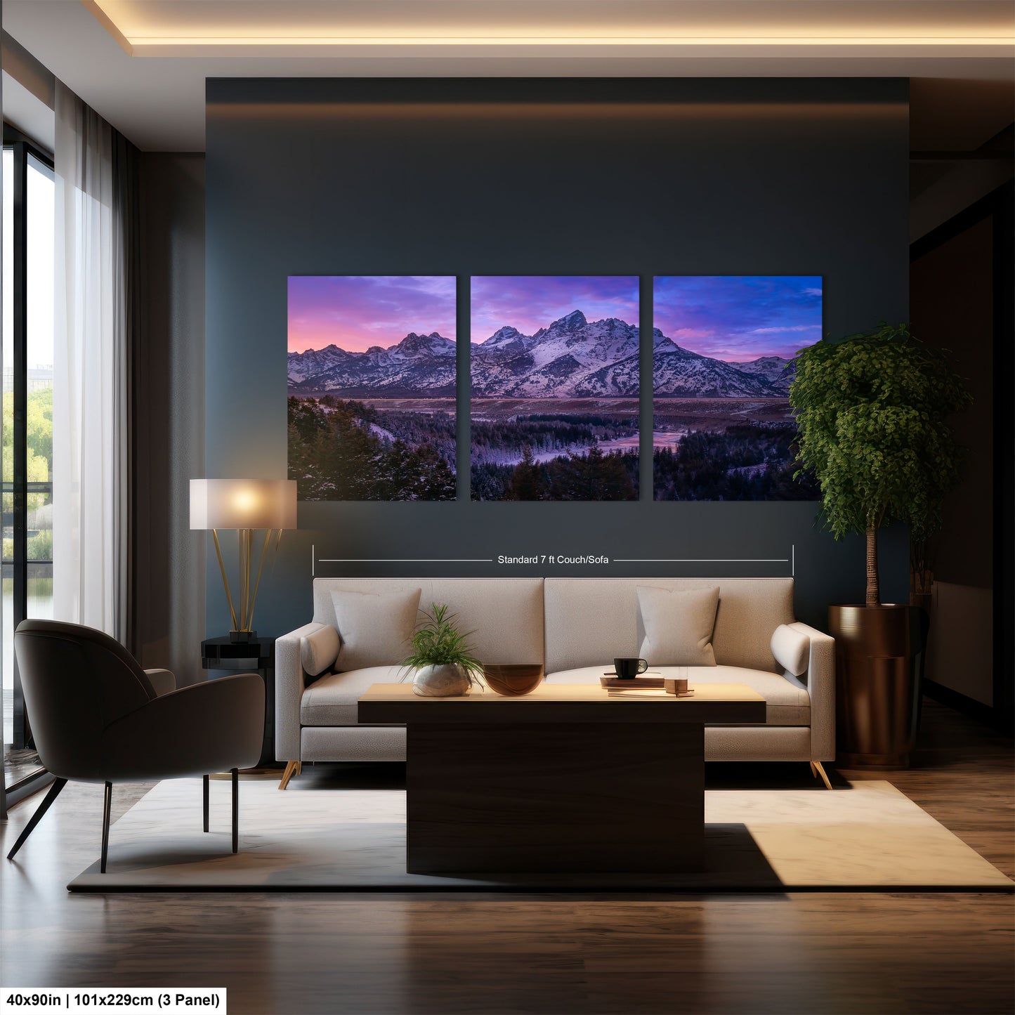 a living room filled with furniture and a painting on the wall