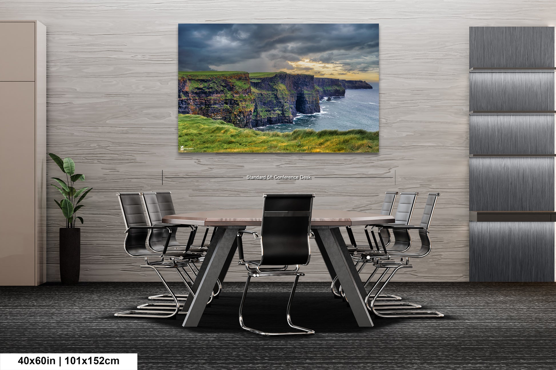 a dining room table with chairs and a painting on the wall