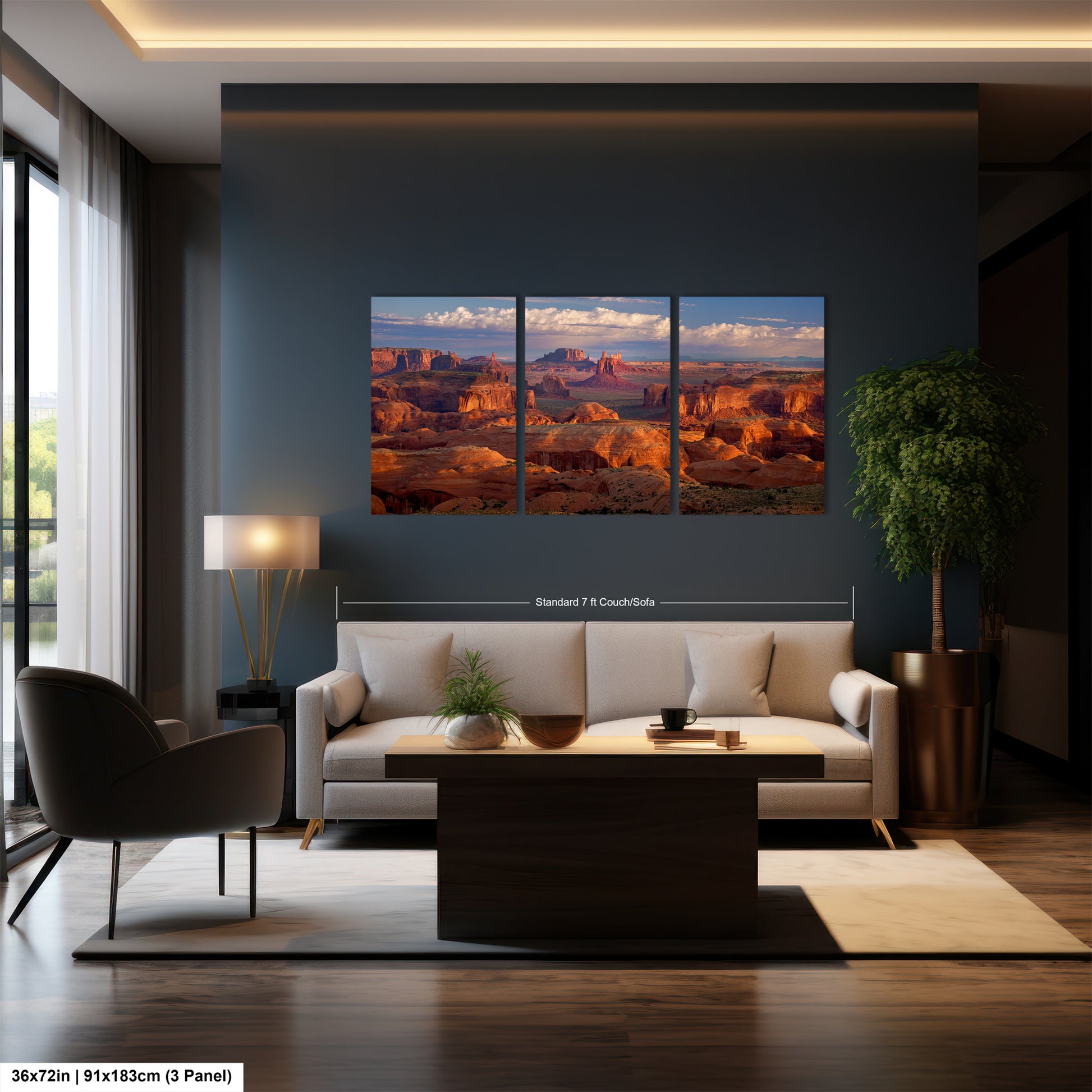 a living room filled with furniture and a painting on the wall