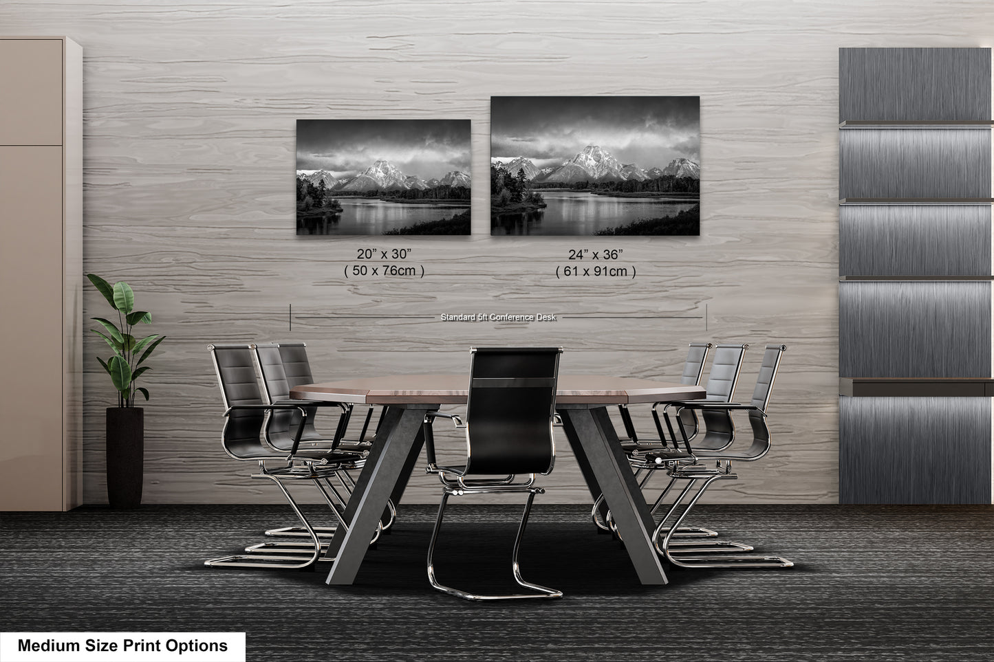 a dining room table with chairs and a wall mounted picture