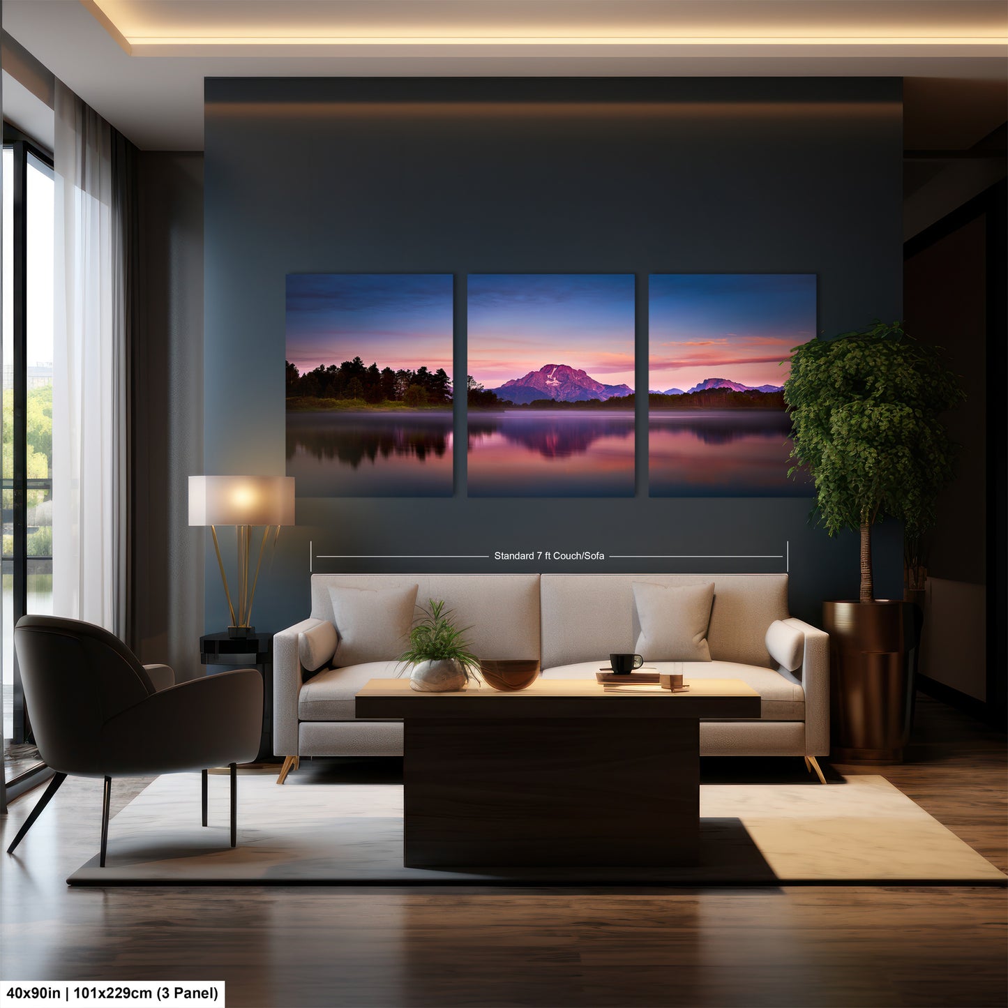 a living room filled with furniture and a painting on the wall