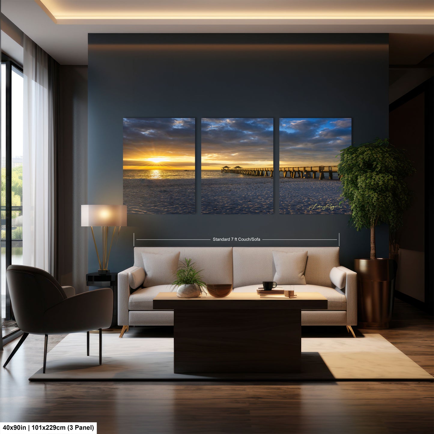a living room filled with furniture and a painting on the wall