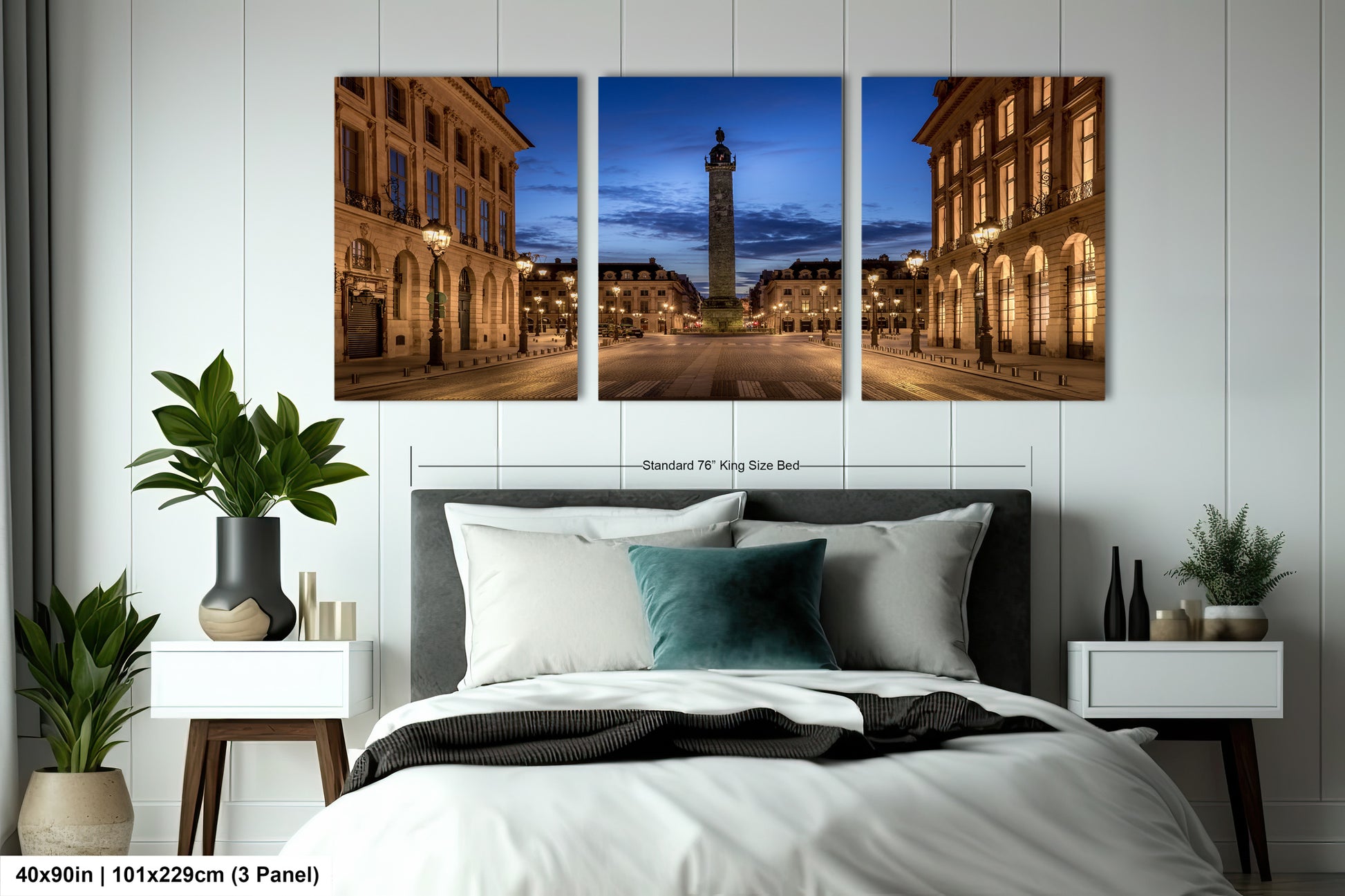 a bedroom scene with focus on the bed