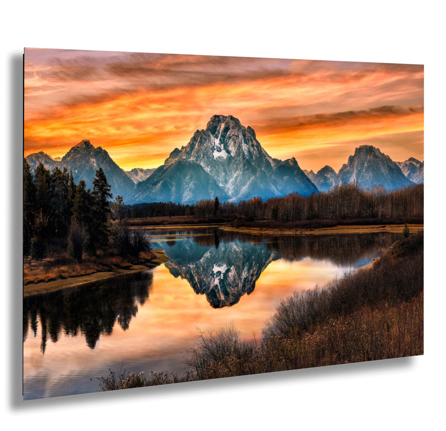 a painting of a mountain range with a lake in the foreground