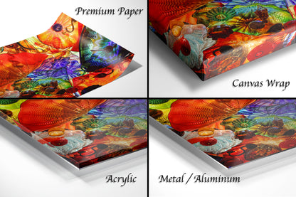 four different images of a colorful box