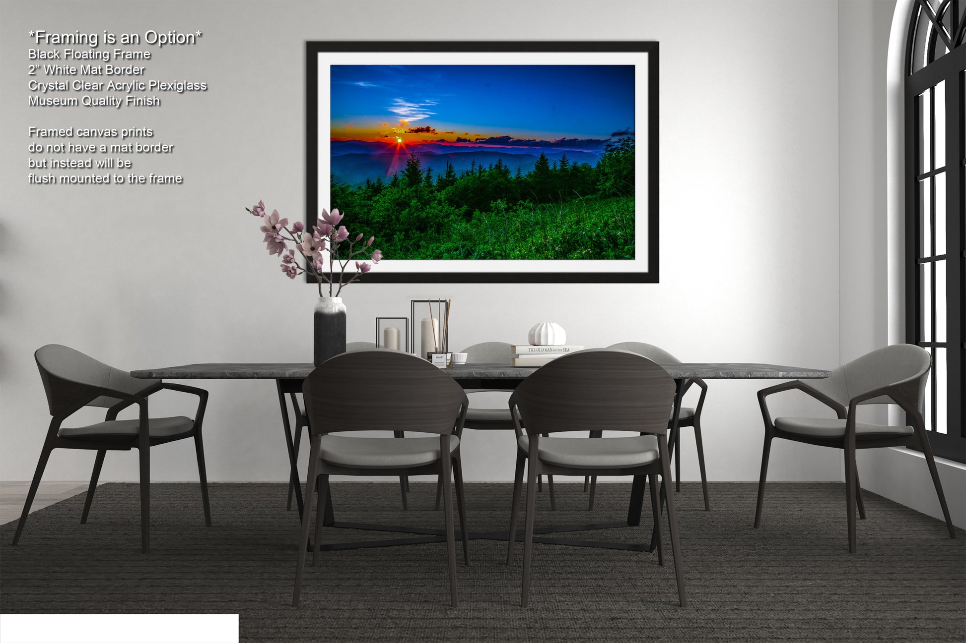 a picture of a dining room with a table and chairs