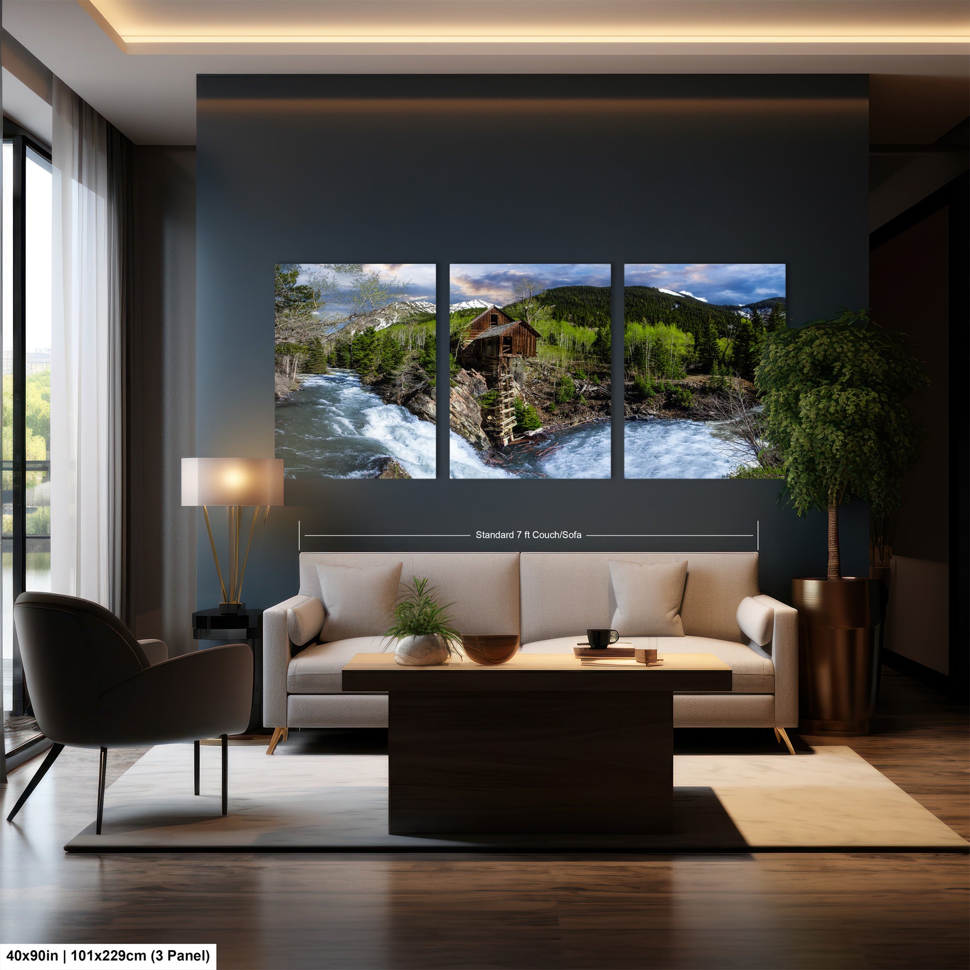 a living room filled with furniture and a painting on the wall