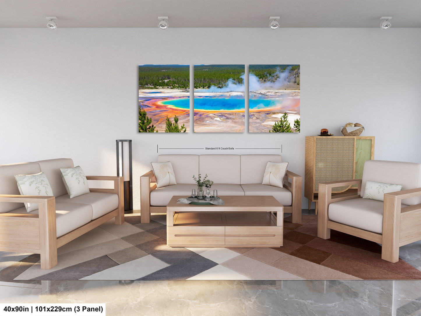 a living room filled with furniture and a painting on the wall