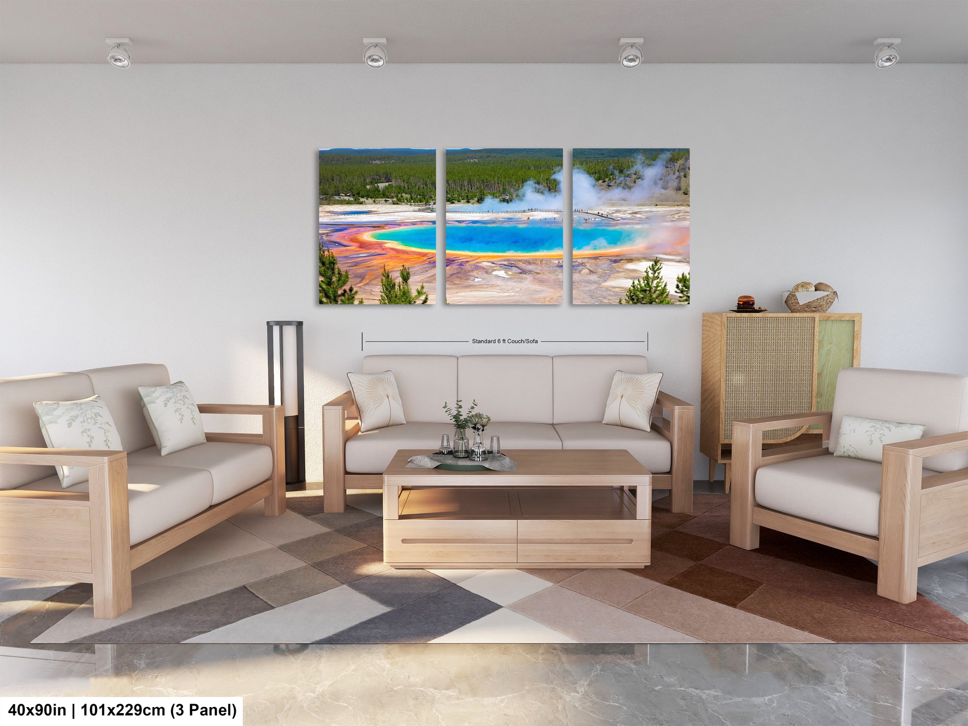 a living room filled with furniture and a painting on the wall