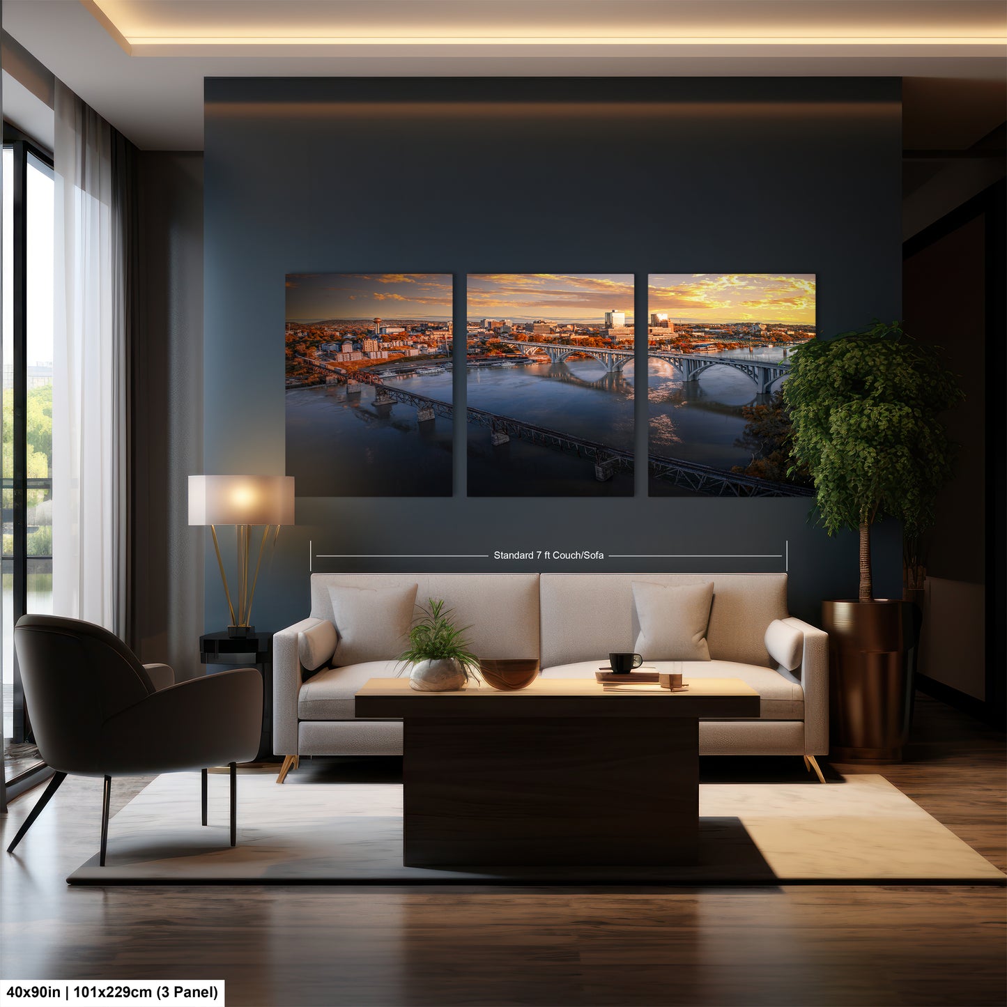 a living room filled with furniture and a painting on the wall