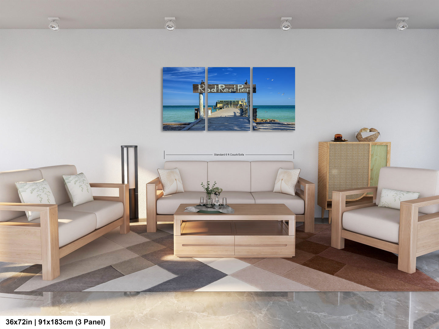 a living room filled with furniture and a painting on the wall