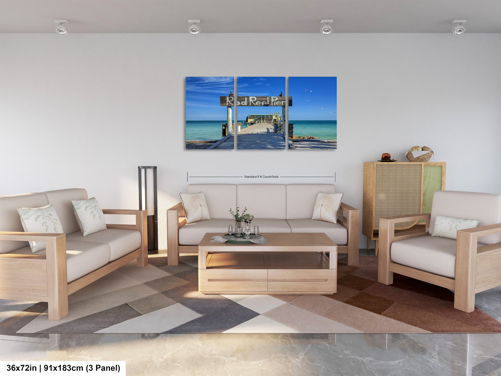 a living room filled with furniture and a painting on the wall