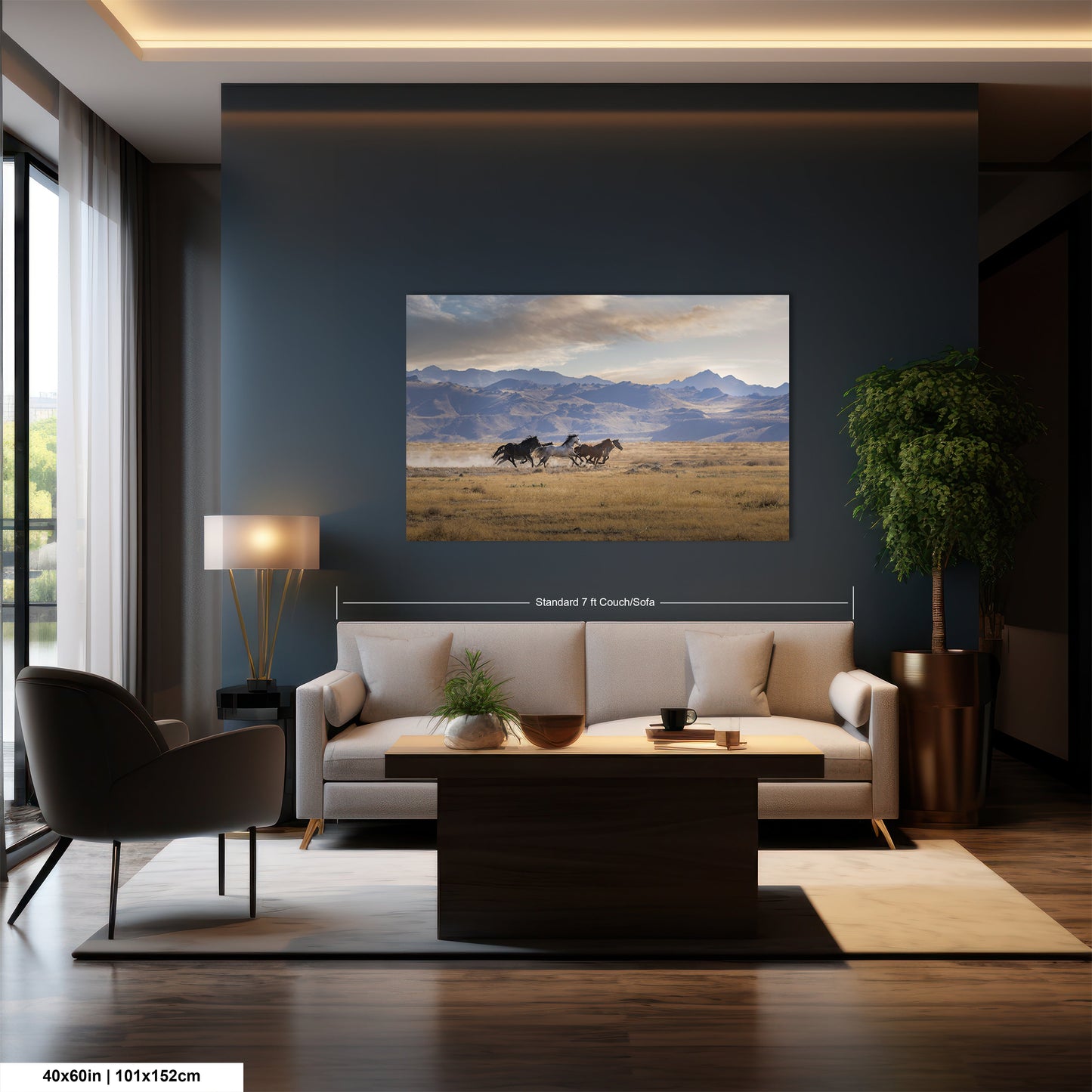 a living room filled with furniture and a painting on the wall