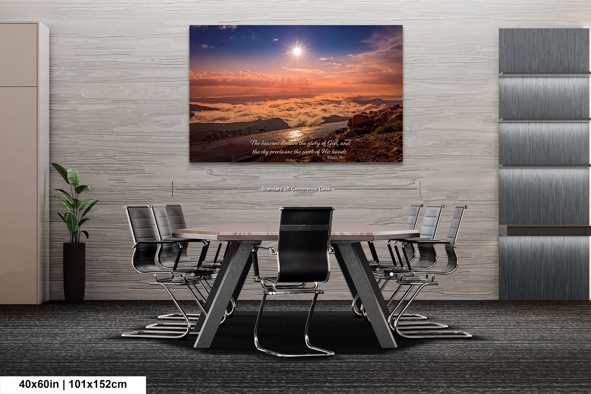 a dining room table with chairs and a painting on the wall