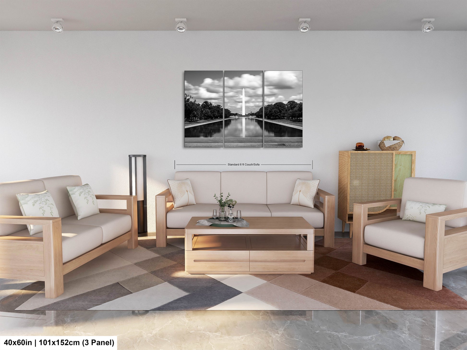a living room filled with furniture and a painting on the wall