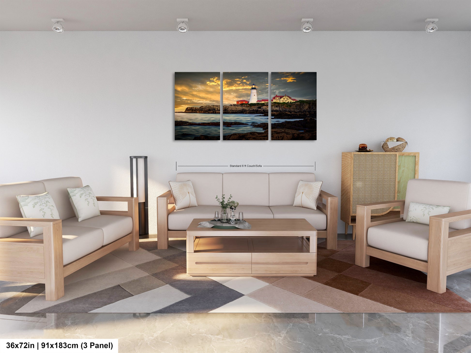 a living room filled with furniture and a painting on the wall