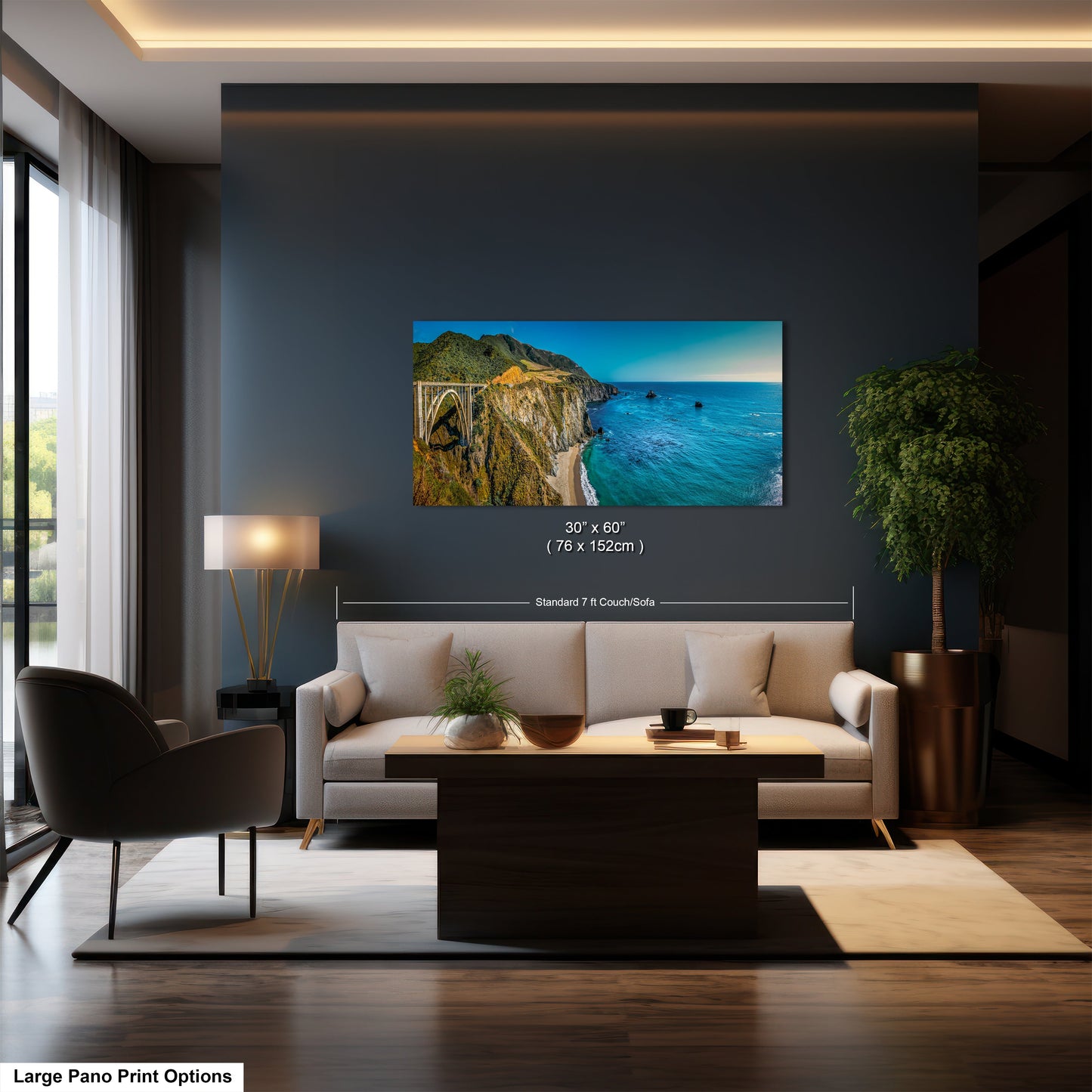 a living room with a large painting on the wall