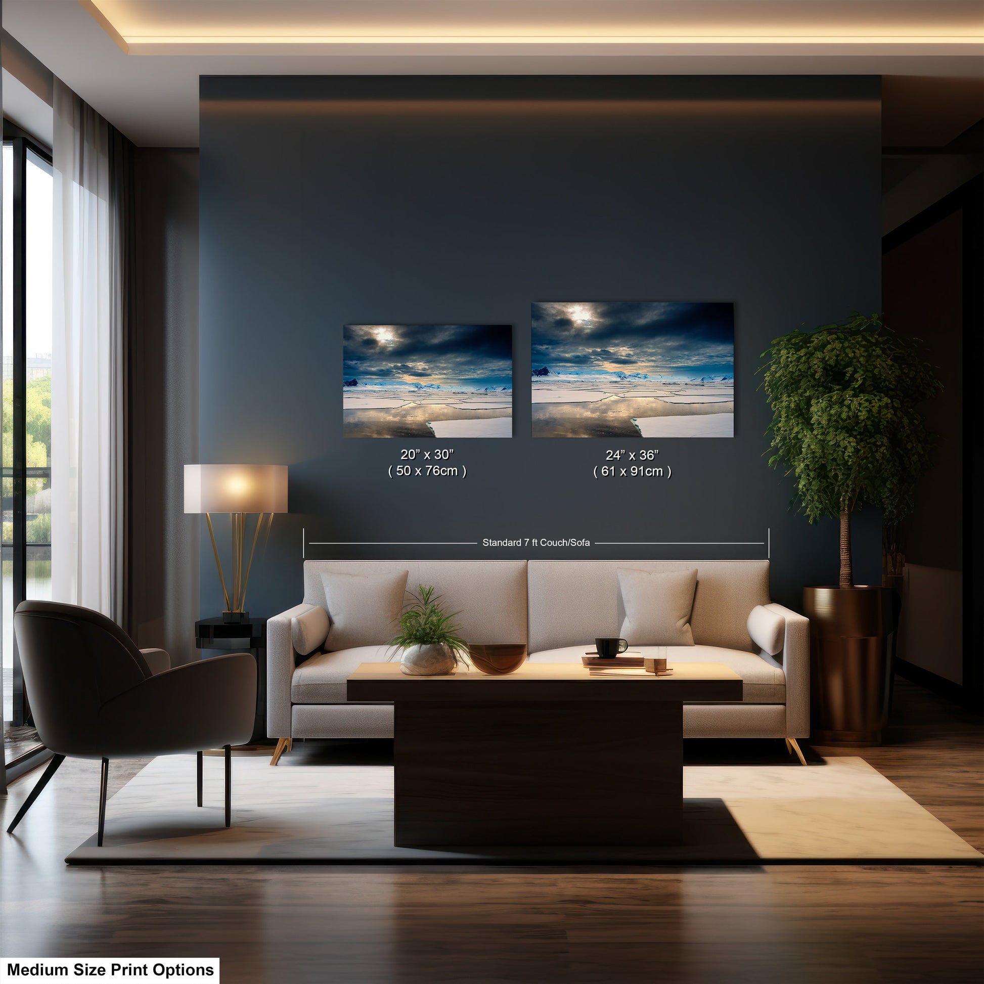a living room with a couch and a table
