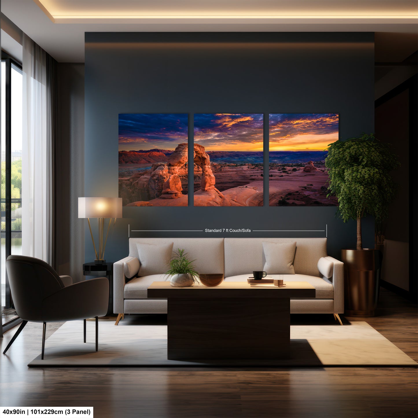 a living room filled with furniture and a painting on the wall
