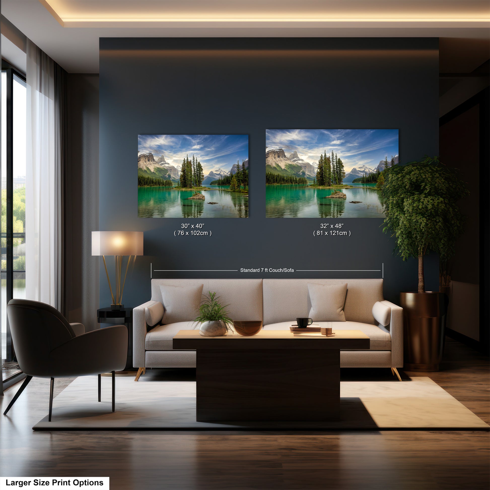 a living room filled with furniture and a painting on the wall