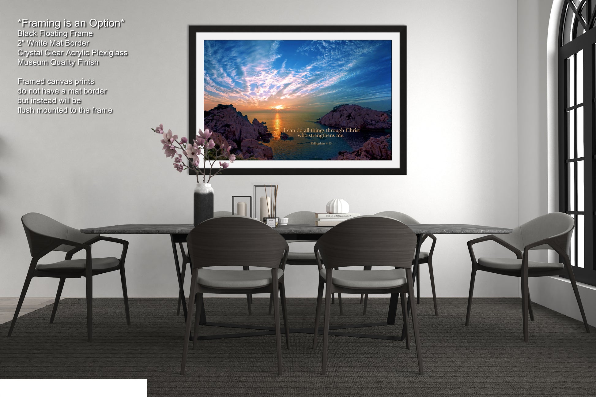 a picture of a dining room with a table and chairs