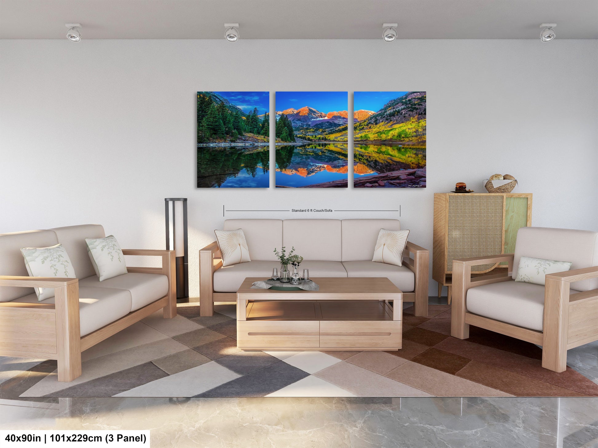 a living room filled with furniture and a painting on the wall