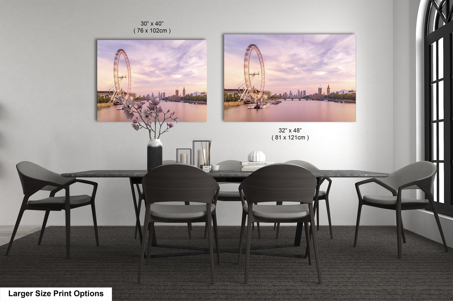 a dining room with a table and chairs