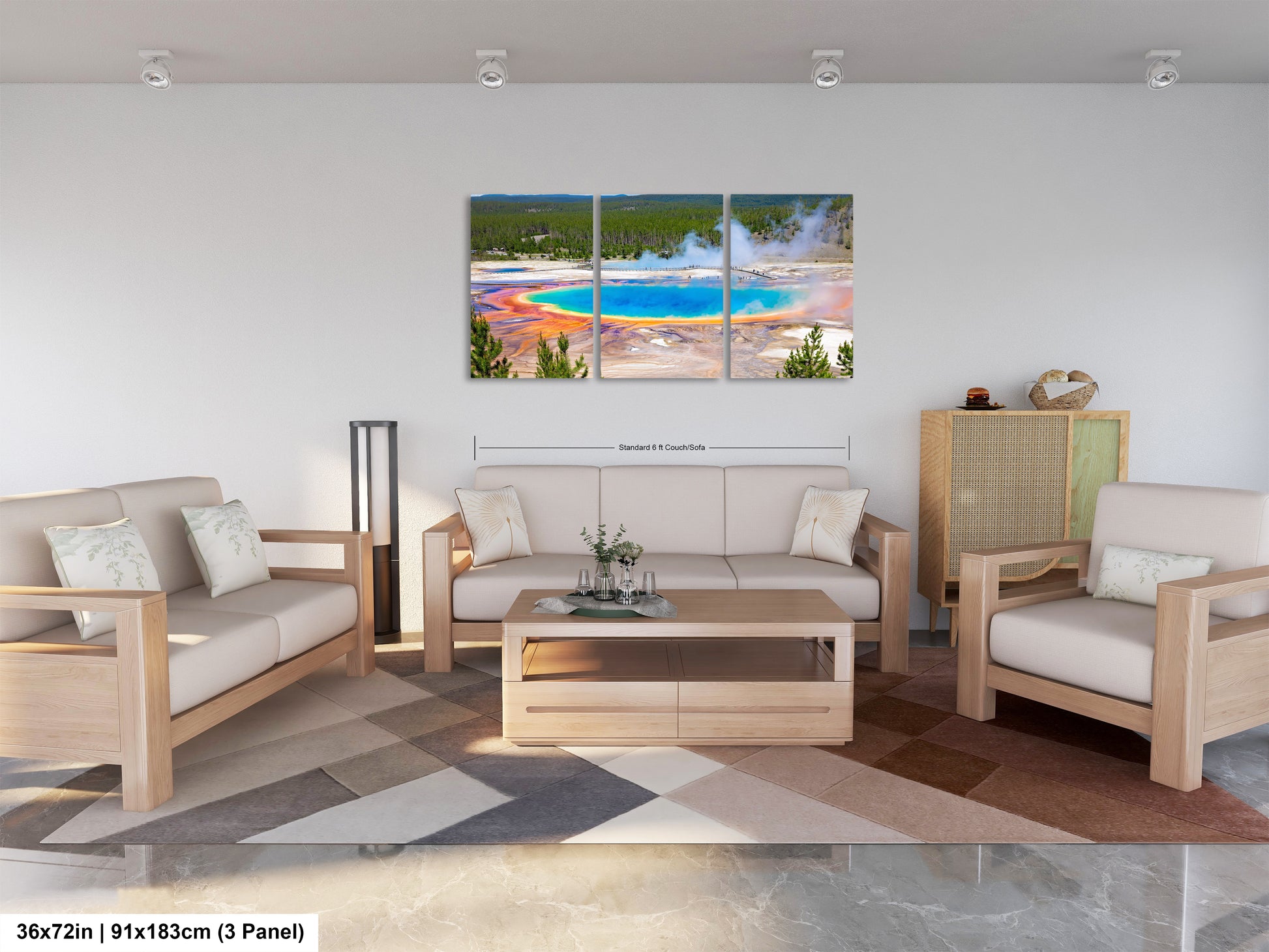 a living room filled with furniture and a painting on the wall