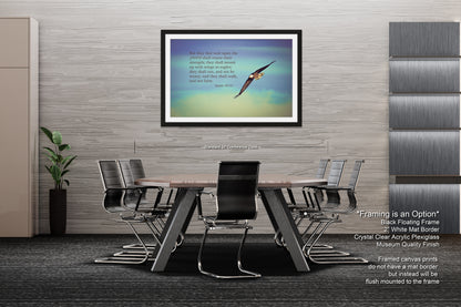 a picture of a bird flying over a table