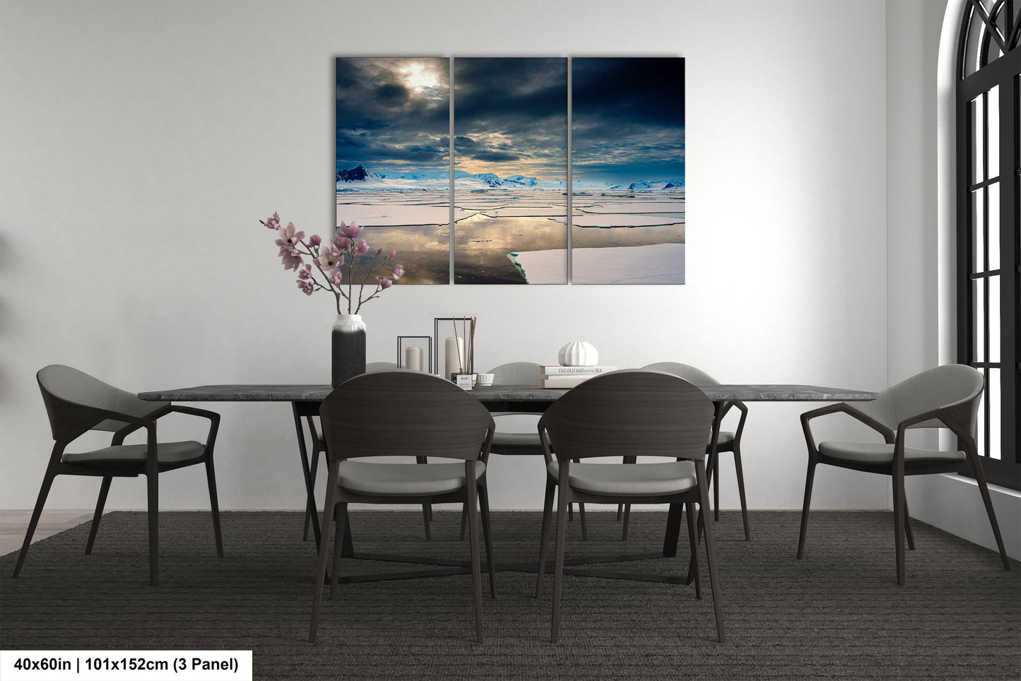a dining room with a table and chairs