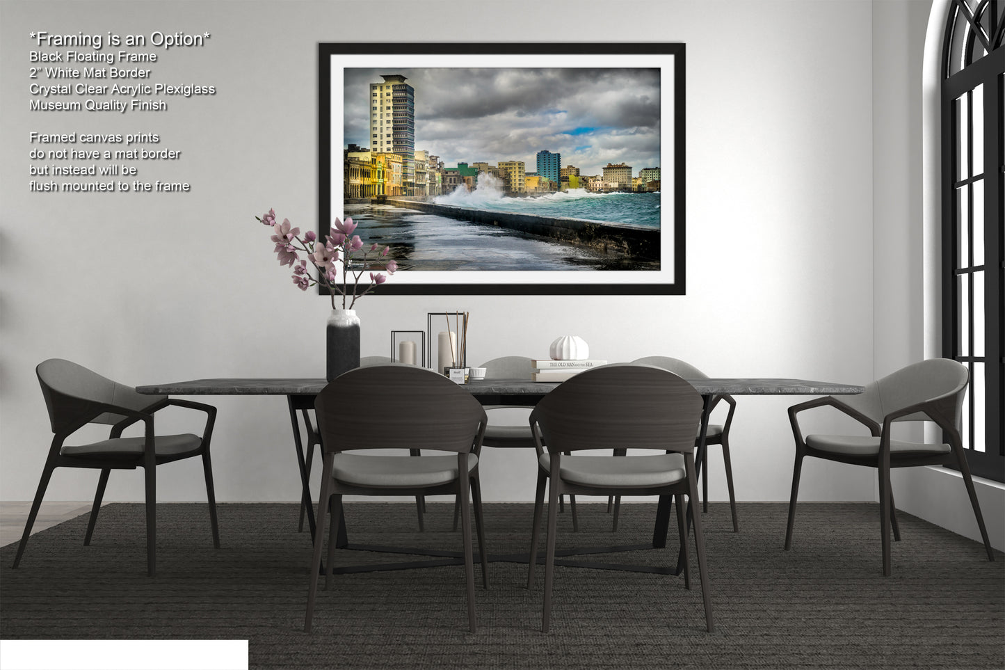 a picture of a dining room with a table and chairs