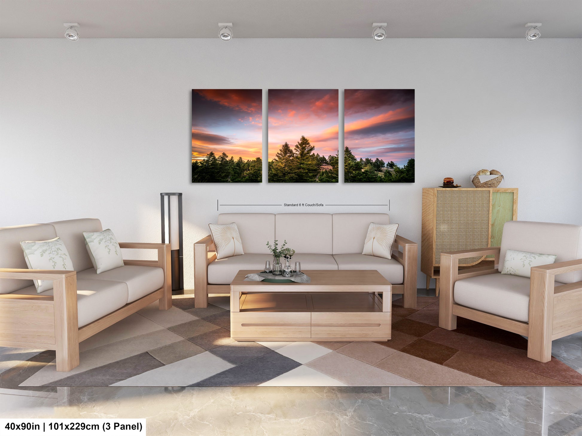 a living room filled with furniture and a painting on the wall