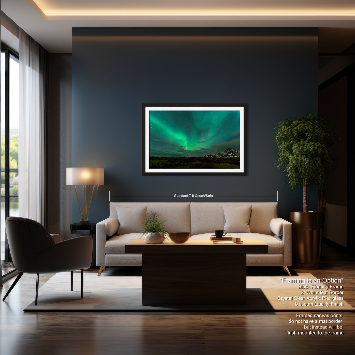a living room filled with furniture and a painting on the wall