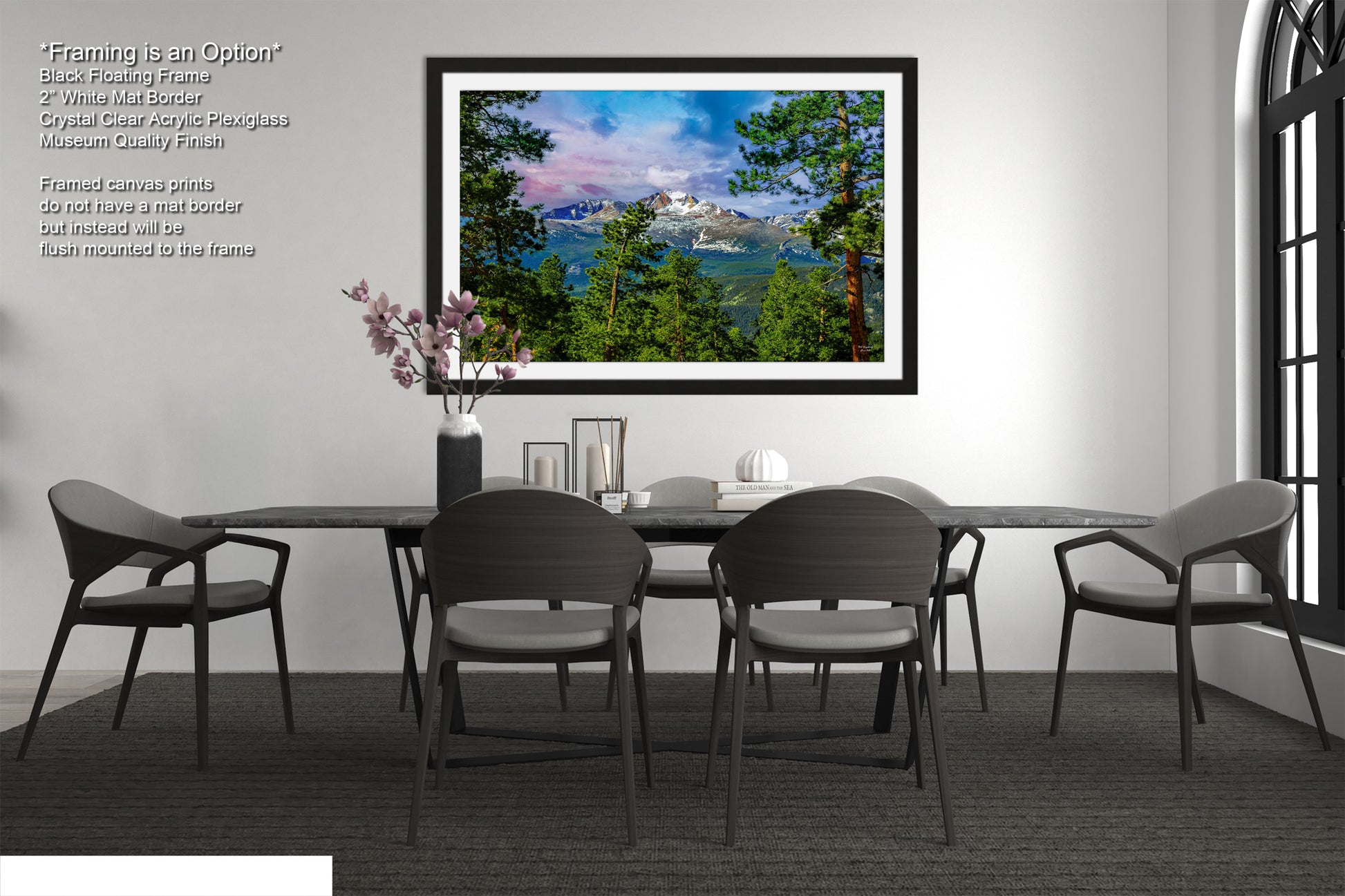 a dining room with a table and chairs