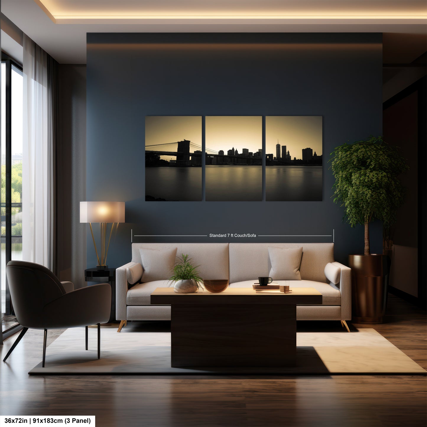 a living room filled with furniture and a painting on the wall