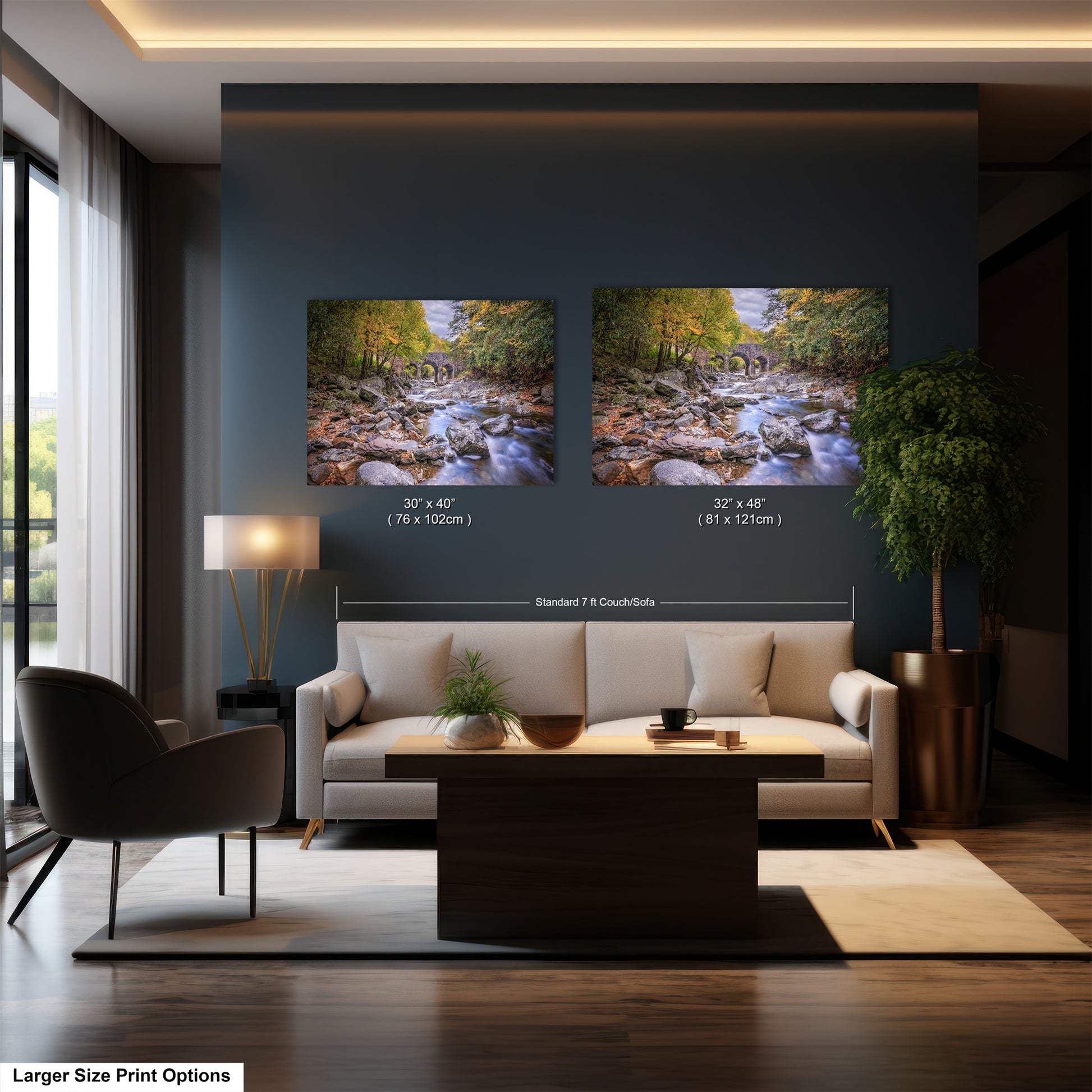 a living room filled with furniture and a painting on the wall