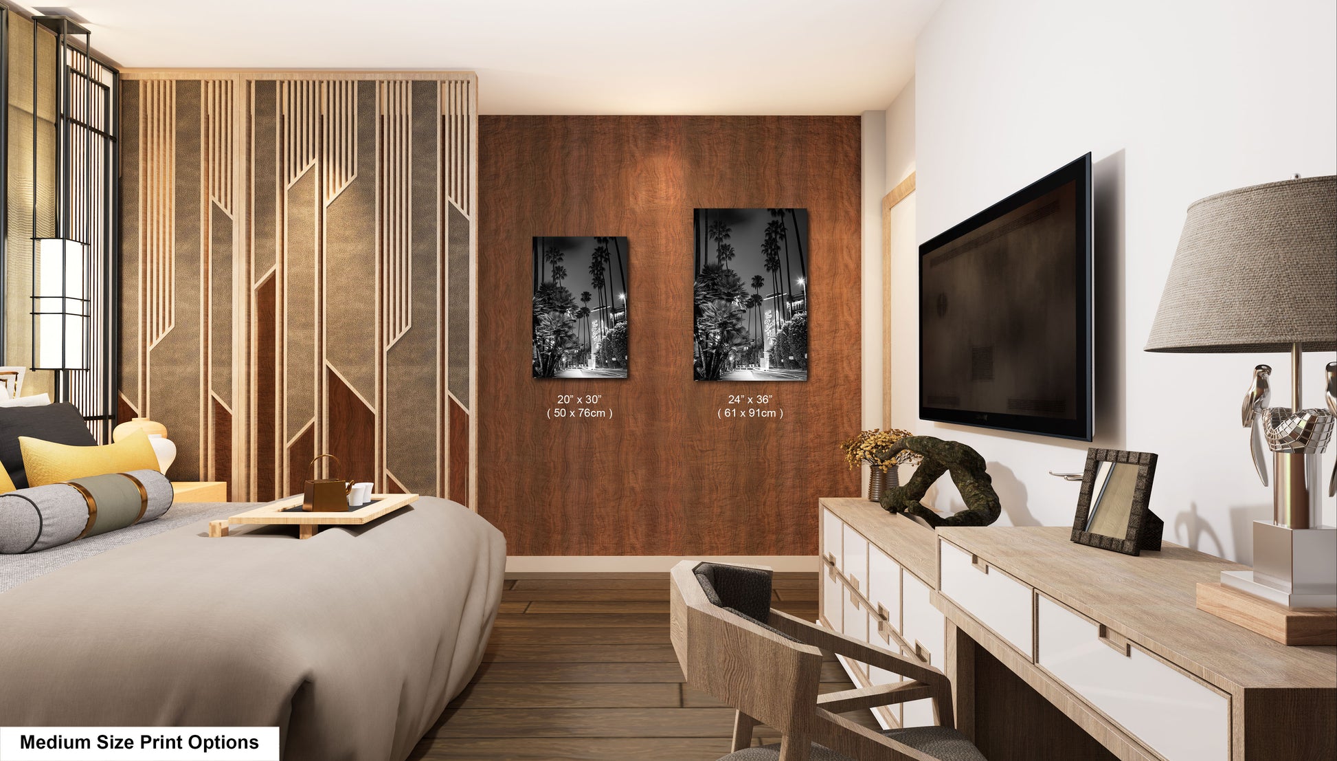 a bedroom with a large bed and a flat screen tv