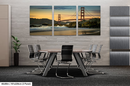 a dining room table with a view of the golden gate bridge