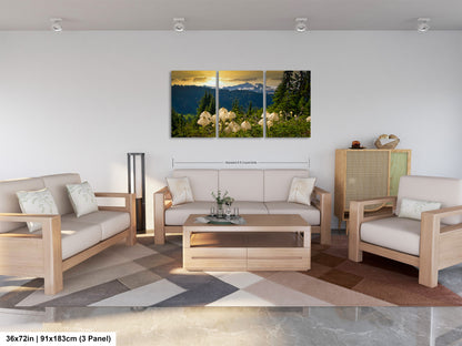 a living room filled with furniture and a painting on the wall